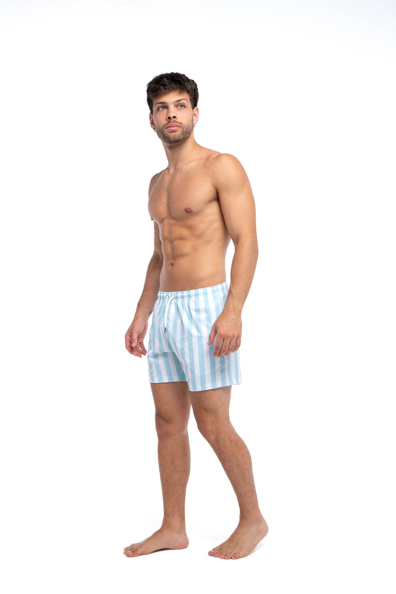 Blue and White Striped Swim Trunks Bermies