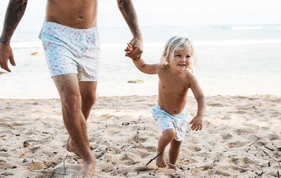 Five different options of matching swim trunks for Father's Day