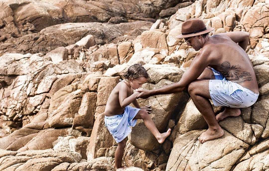 What is fun about matching father and son swim trunks?