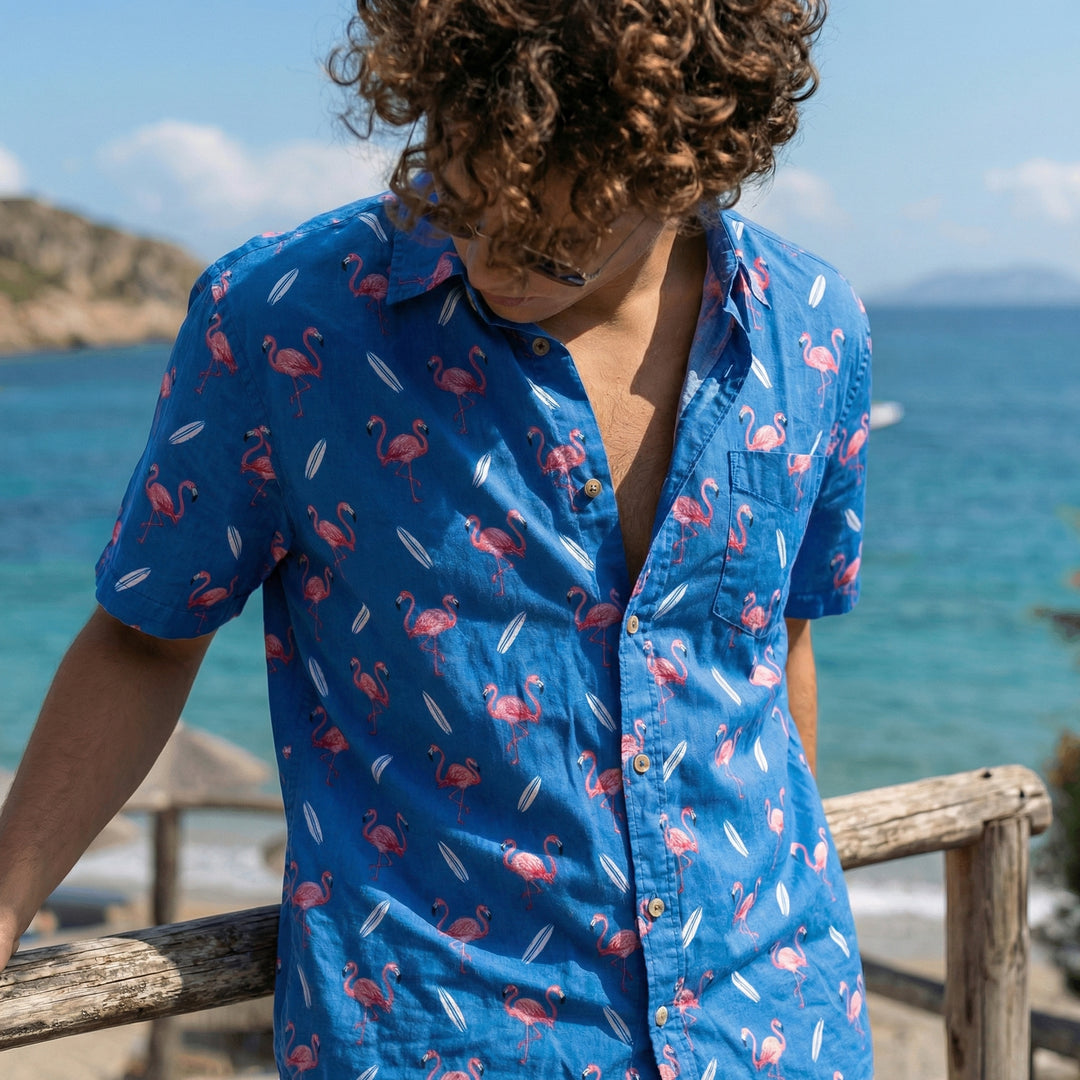 Flamingo Hawaiian Shirt Cotton Stretch Bermies Flamingo Hawaiian Shirt Cotton Stretch Bermies