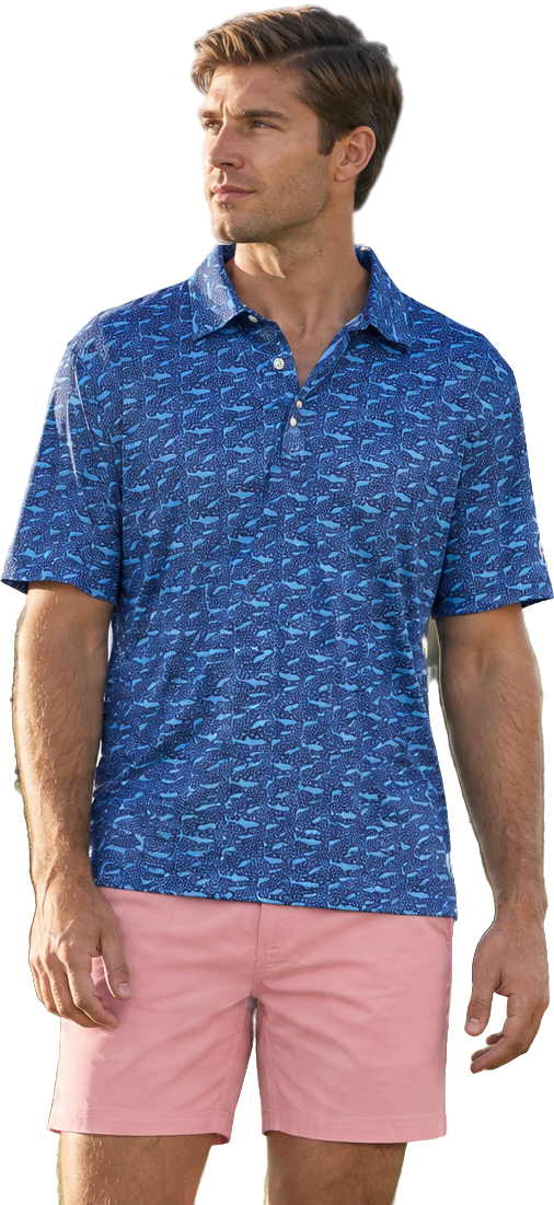 Sharkies performance polo and pink cotton shorts